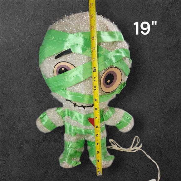 Vintage Light-Up Halloween Mummy Decoration 19” Green Wrap Heart Cute Spooky - Picture 11 of 11